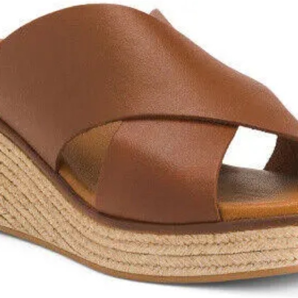 Leather Platform Espadrille Sandal, Brown, Comfortable, 9 1/2, 40